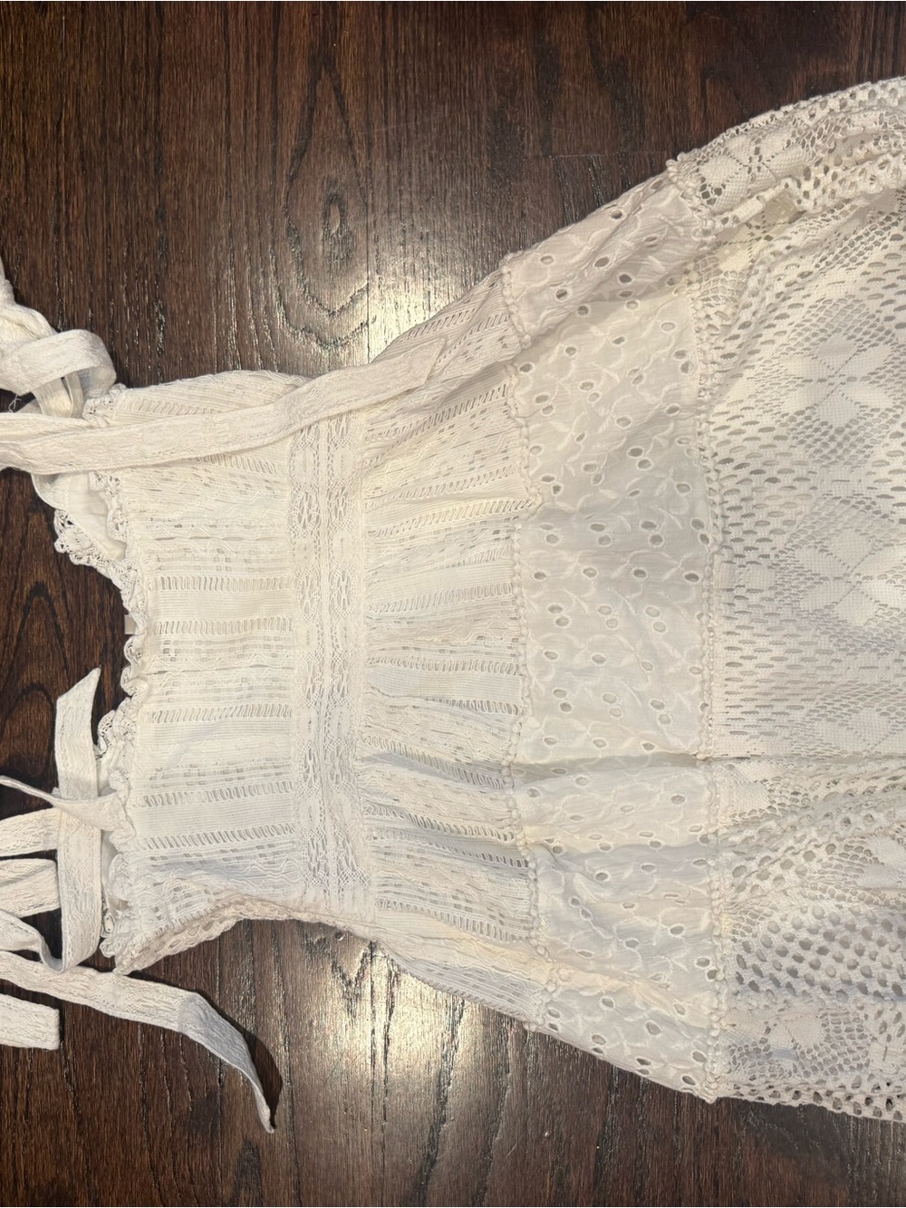 LoveShackFancy White Eyelet & Lace Tie-Shoulder Mini Dress - Picture 2 of 3